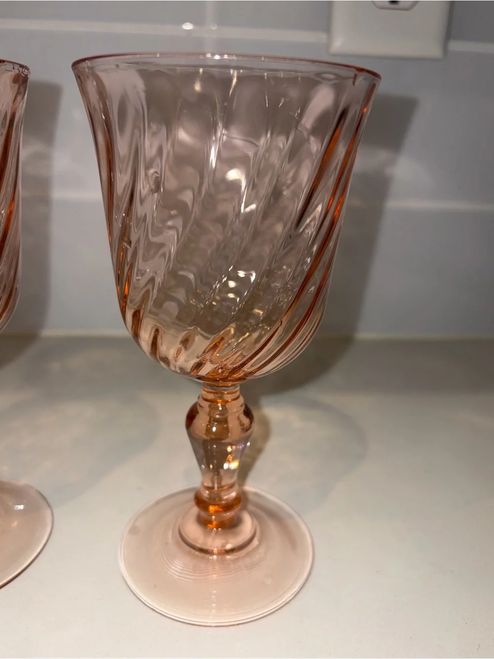 vintage Cristal D'Arques Durand Rosaline Pink Swirl Wine Glass Made In France